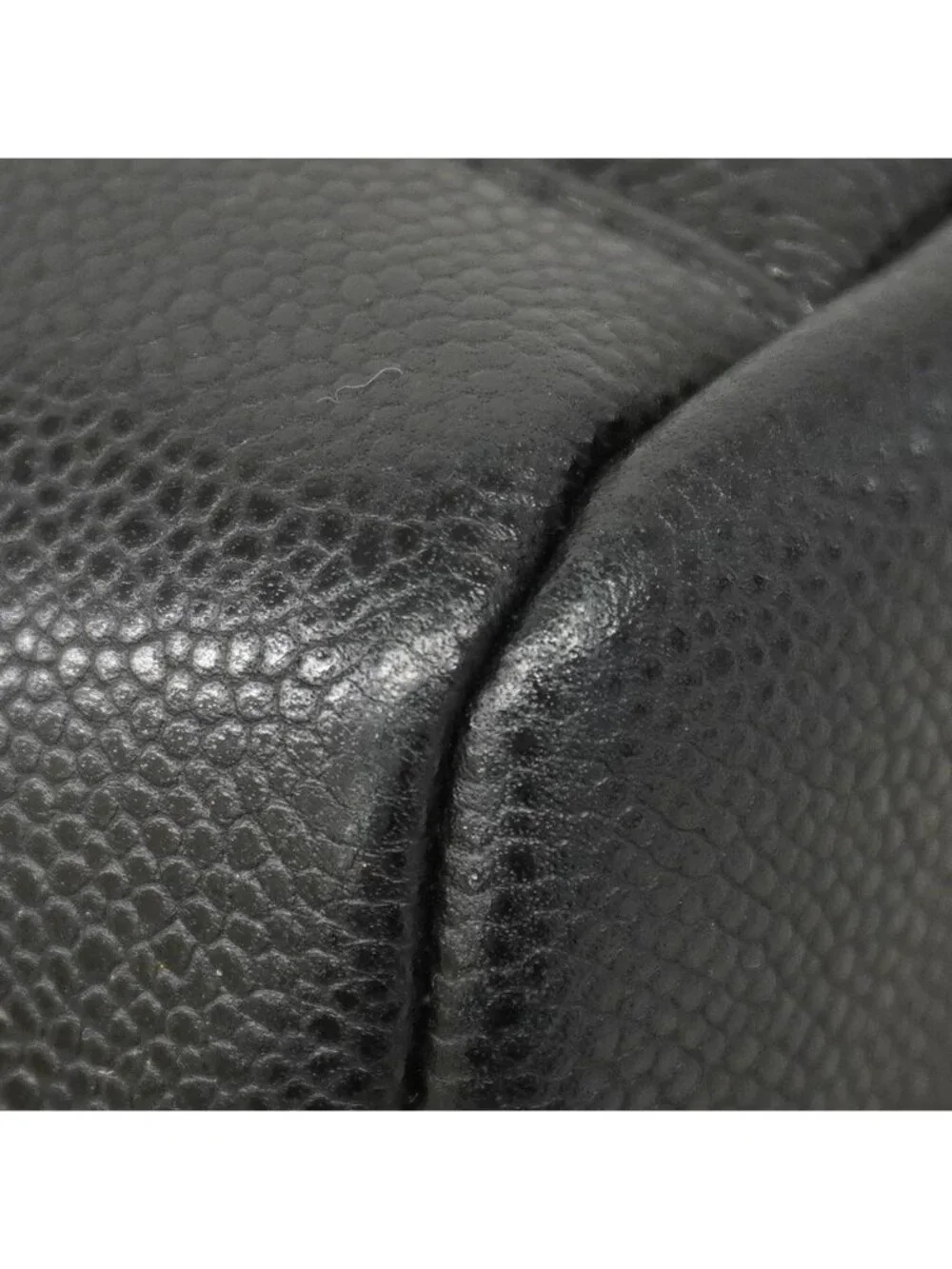 Chanel Shoulder Bag Quilted Caviar Leather Black Champagne Gold